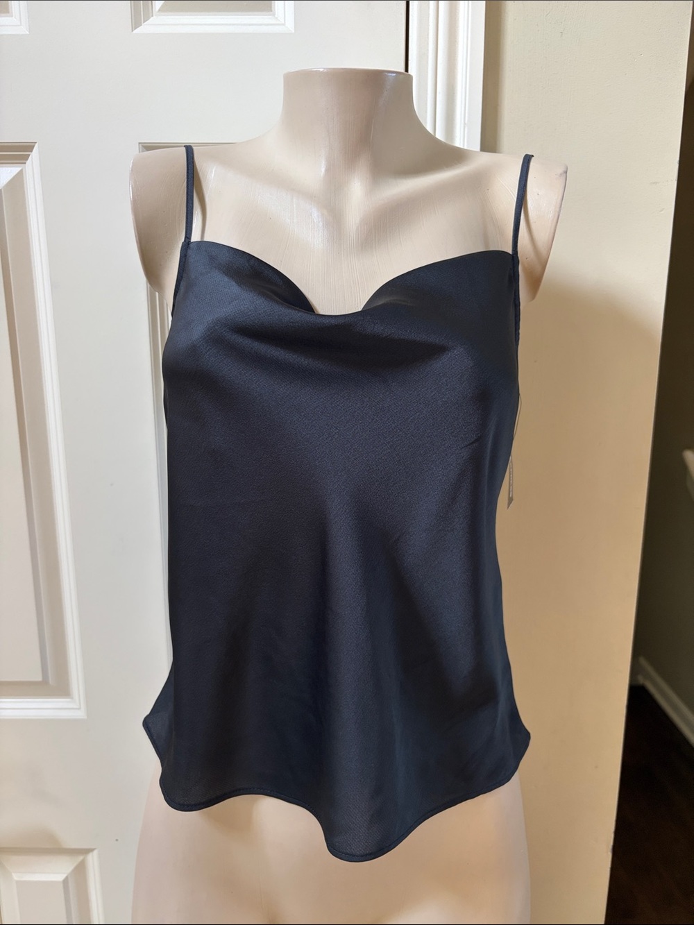 NWT Express Black Satin Cowl Neck Camisole w/ rhinestone back detail , small